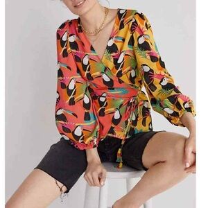 Farm for Anthropologie by Farm Rio, Tropical Print Wrap Top, Size Large, NWOT